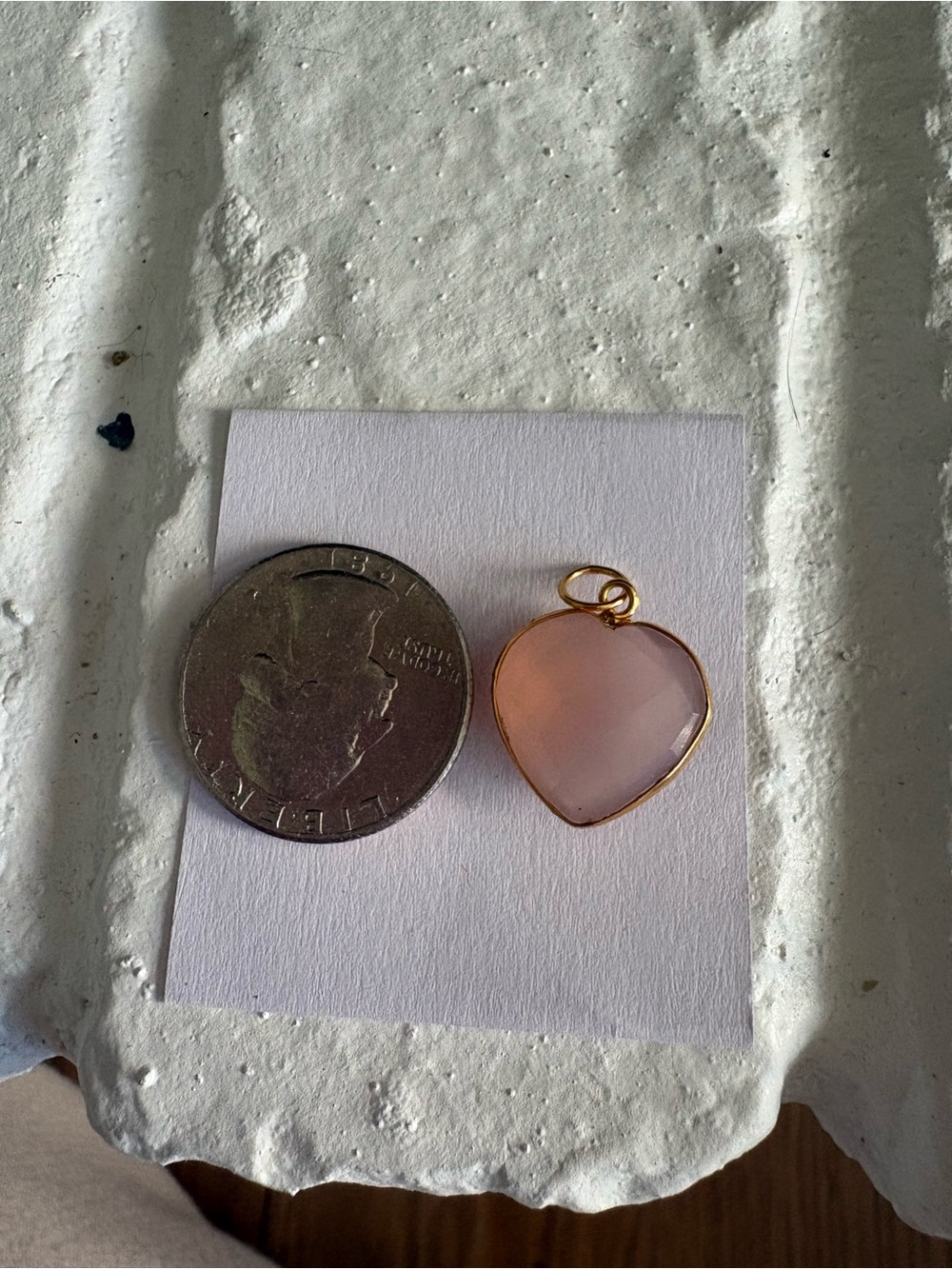 Pink Quartz Heart Pendant Charm with 18k Gold Trim